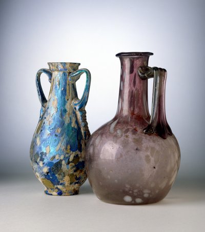 An Amphora and a Bottle, Both Decorated with 